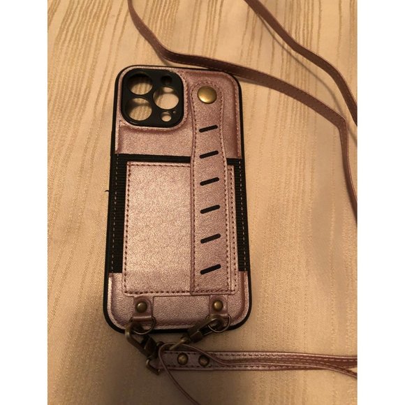 Crossbody Strap Lanyard / Card Holder Leather Case for iPhone 13 - Picture 1 of 9